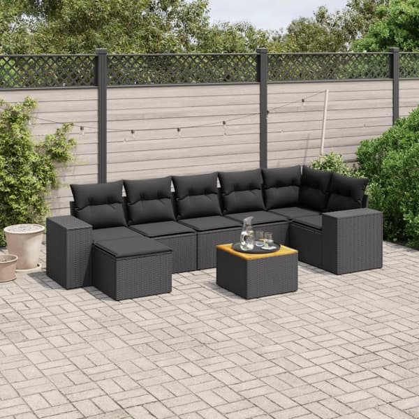 vidaXL sofasæt til haven 8 dele med hynder polyrattan sort