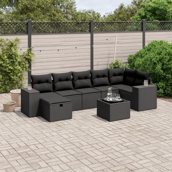 vidaXL sofasæt til haven 8 dele med hynder polyrattan sort