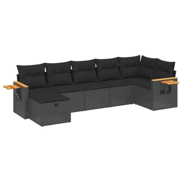 vidaXL sofasæt til haven 7 dele med hynder polyrattan sort