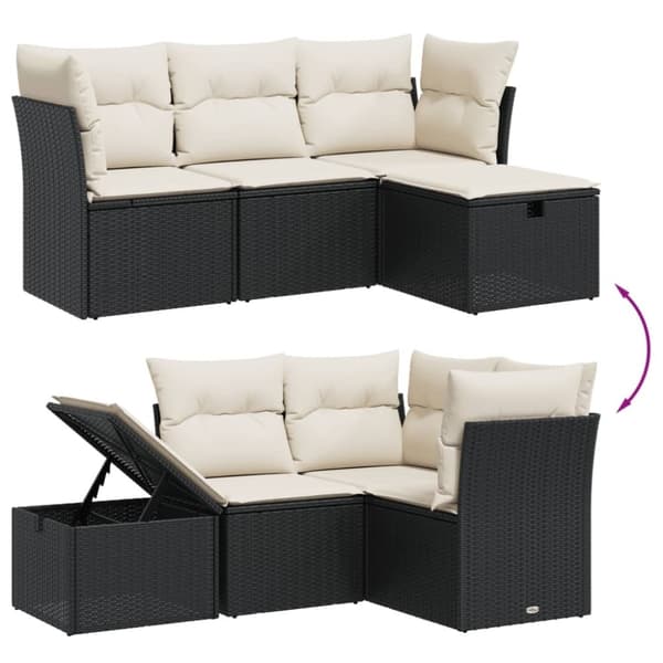 vidaXL sofasæt til haven 4 dele med hynder polyrattan sort