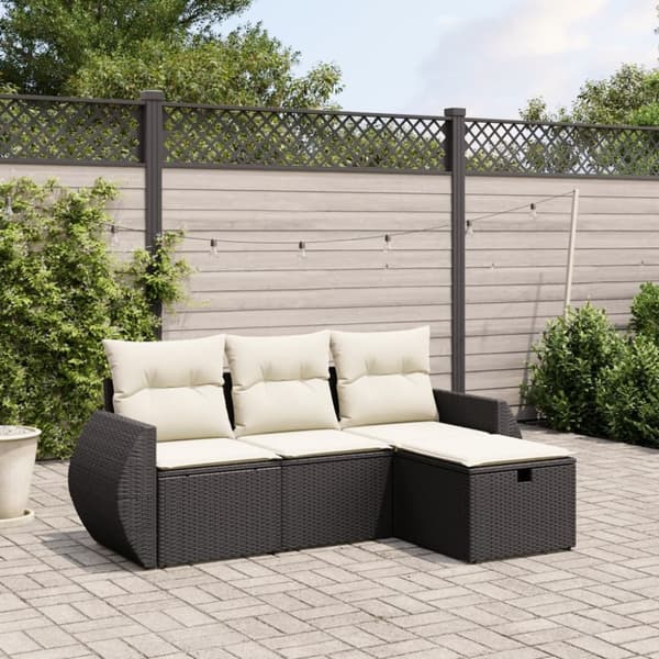 vidaXL sofasæt til haven 4 dele med hynder polyrattan sort