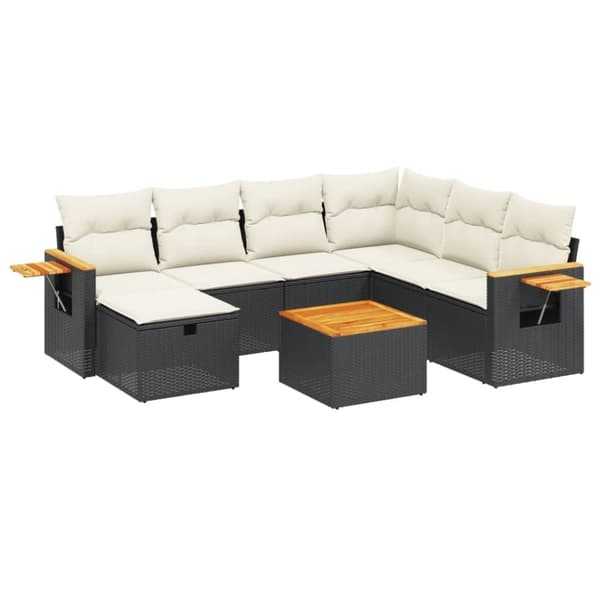 vidaXL sofasæt til haven 8 dele med hynder polyrattan sort