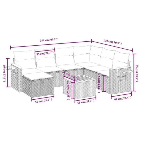 vidaXL sofasæt til haven 8 dele med hynder polyrattan sort