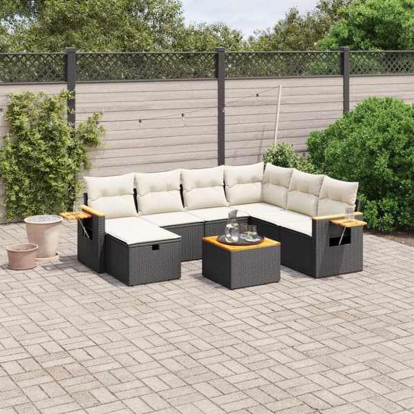 vidaXL sofasæt til haven 8 dele med hynder polyrattan sort