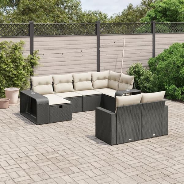 vidaXL sofasæt til haven 10 dele med hynder polyrattan sort