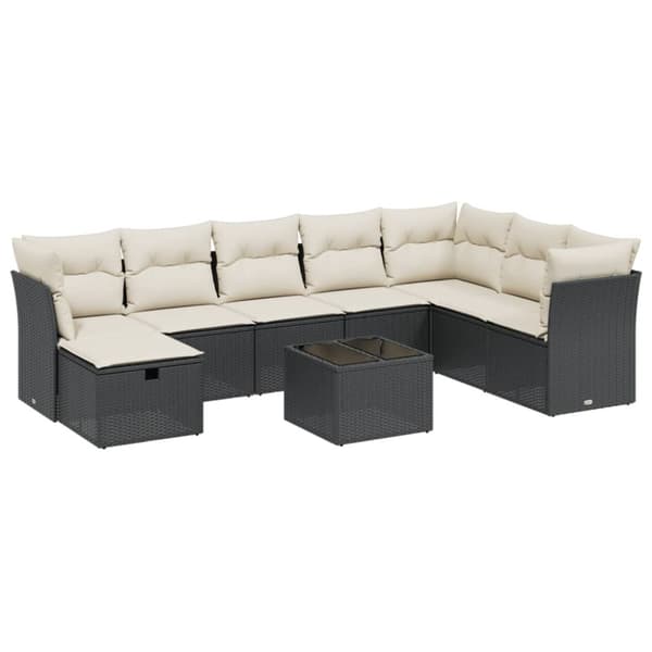 vidaXL sofasæt til haven 9 dele med hynder polyrattan sort
