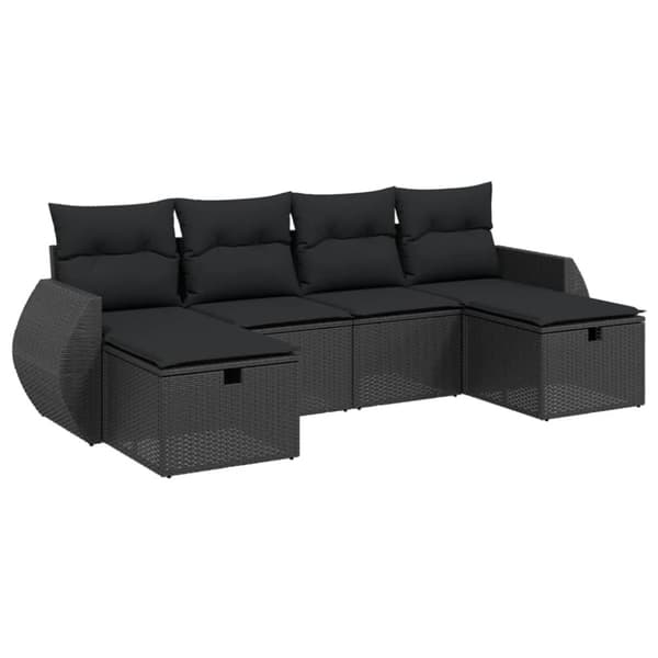 vidaXL sofasæt til haven 6 dele med hynder polyrattan sort