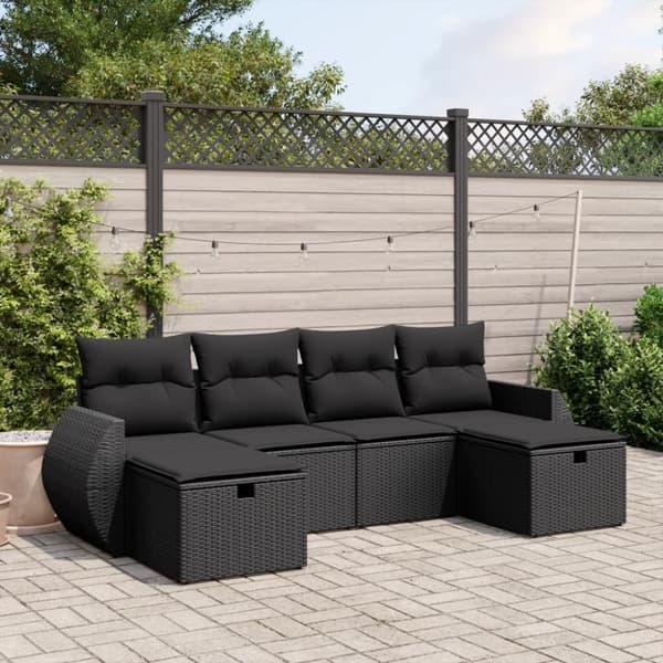 vidaXL sofasæt til haven 6 dele med hynder polyrattan sort