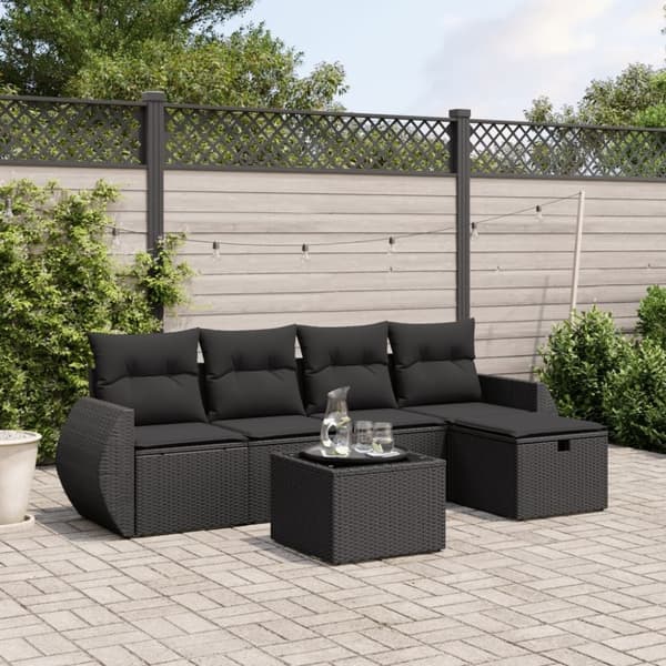 vidaXL sofasæt til haven 6 dele med hynder polyrattan sort