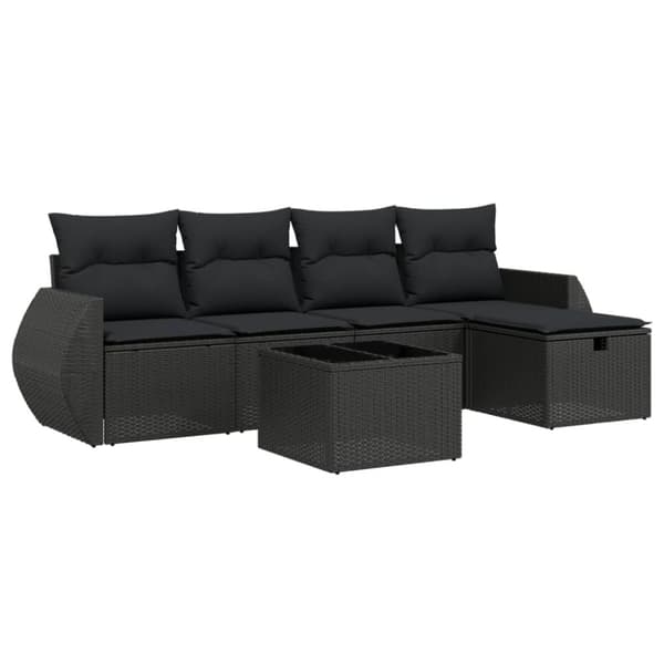 vidaXL sofasæt til haven 6 dele med hynder polyrattan sort