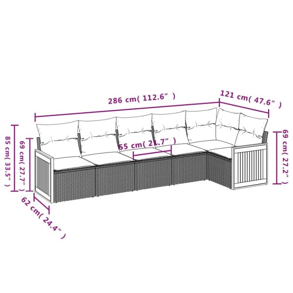 vidaXL sofasæt til haven 6 dele med hynder polyrattan sort