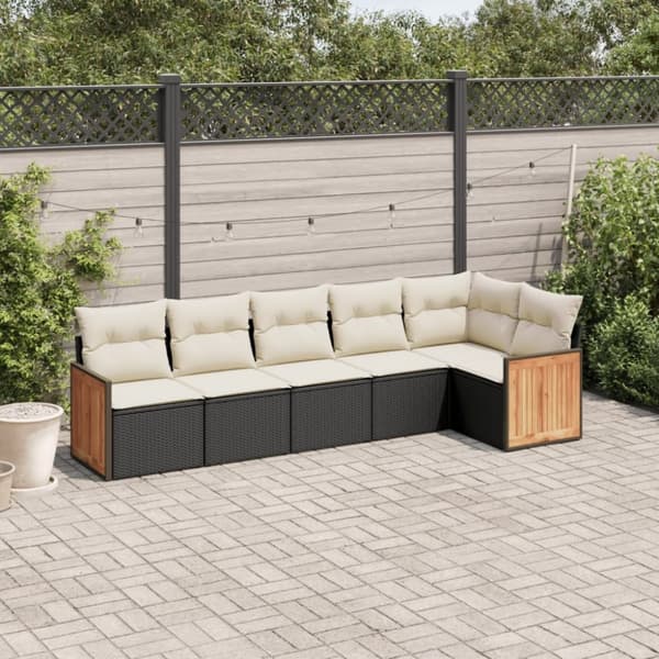 vidaXL sofasæt til haven 6 dele med hynder polyrattan sort