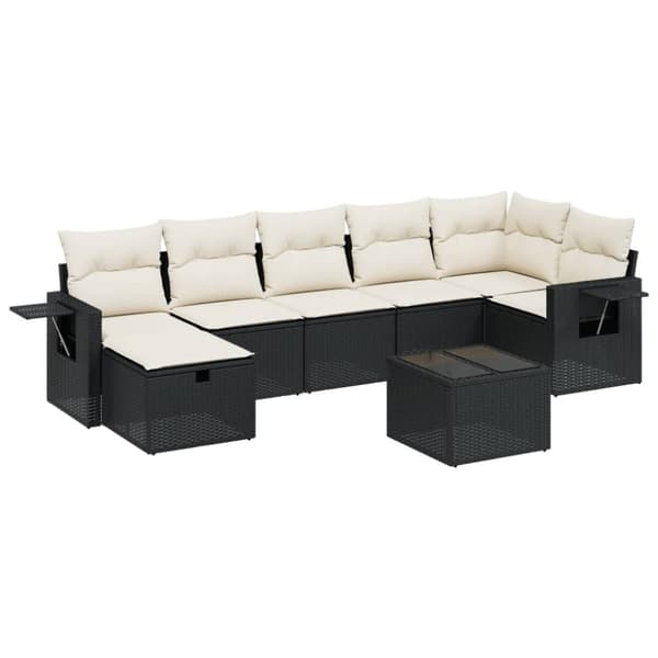 vidaXL sofasæt til haven 8 dele med hynder polyrattan sort