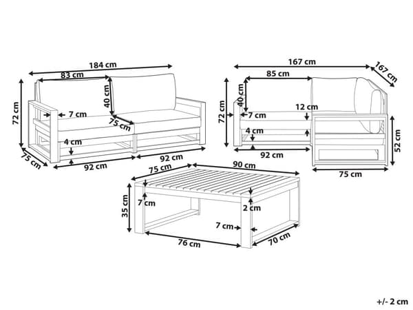 Loungesett Lyst tre Taupe Sertifisert akasietre 4 sitteplasser 2 sofaer 1 sofabord Puter Modulmøbler Moderne design Hage Utemøbler Sittegruppe