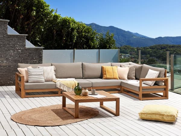 Loungesett Lyst tre Taupe Sertifisert akasietre 5-seters hjørnesofa Sofabord Puter Modulmøbler Moderne design Hage Utemøbler Sittegruppe