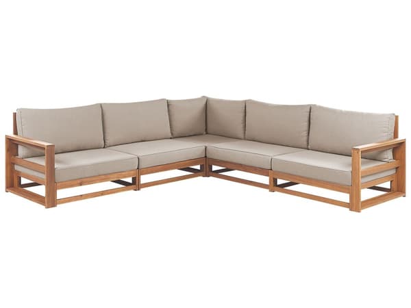 Loungesett Lyst tre Taupe Sertifisert akasietre 5-seters hjørnesofa Sofabord Puter Modulmøbler Moderne design Hage Utemøbler Sittegruppe