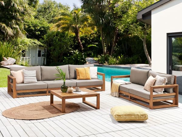 Loungesett Lyst tre Taupe Sertifisert akasietre 5 sitteplasser 2 sofaer 1 sofabord Puter Modulmøbler Moderne design Hage Utemøbler Sittegruppe