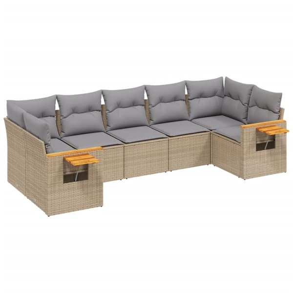 vidaXL sofasæt til haven 7 dele med hynder polyrattan beige