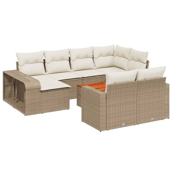 vidaXL Hagesofagruppe med puter 11 deler beige polyrotting