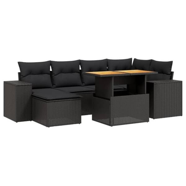 vidaXL Hagesofagruppe med puter 7 deler svart polyrotting