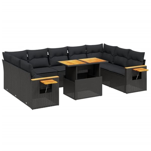 vidaXL sofasæt til haven 11 dele med hynder polyrattan sort
