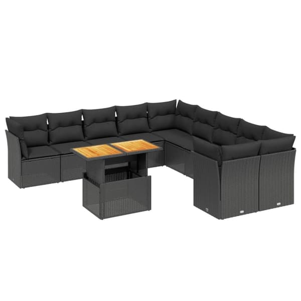 vidaXL sofasæt til haven 11 dele med hynder polyrattan sort