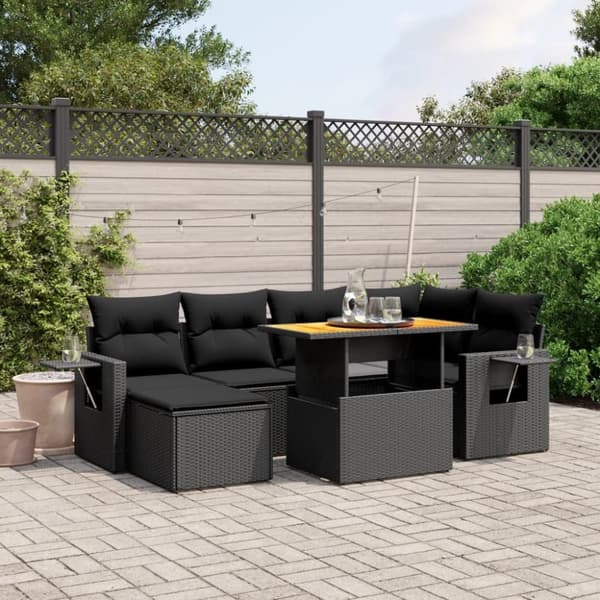 vidaXL sofasæt til haven 7 dele med hynder polyrattan sort