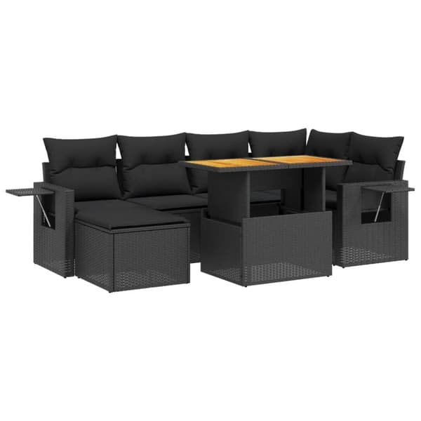 vidaXL sofasæt til haven 7 dele med hynder polyrattan sort