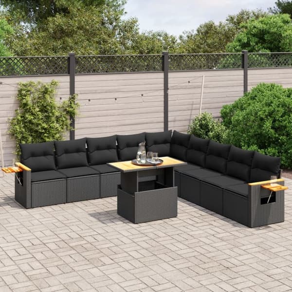 vidaXL sofasæt til haven 11 dele med hynder polyrattan sort
