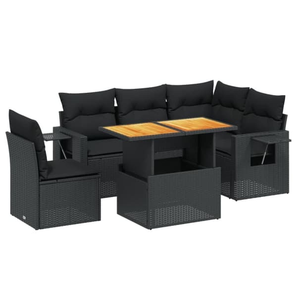vidaXL sofasæt til haven 6 dele med hynder polyrattan sort