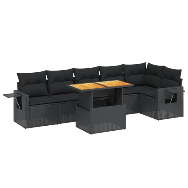 vidaXL sofasæt til haven 7 dele med hynder polyrattan sort