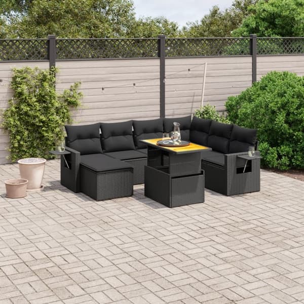 vidaXL sofasæt til haven 8 dele med hynder polyrattan sort