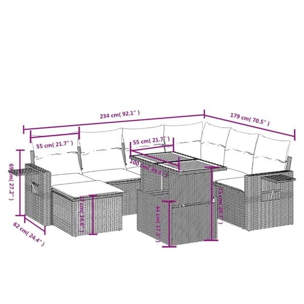 vidaXL sofasæt til haven 8 dele med hynder polyrattan sort