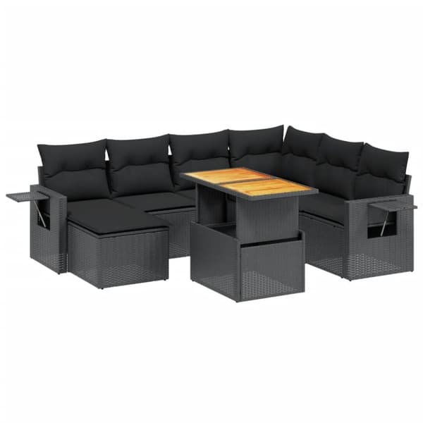 vidaXL sofasæt til haven 8 dele med hynder polyrattan sort