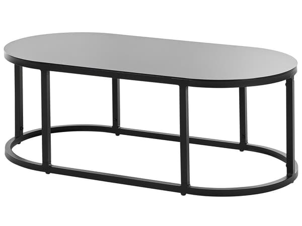 Hagesofasett Svart aluminiumsramme Off-White vannavvisende stoffputer 2-seters sett med sofabord og lenestoler