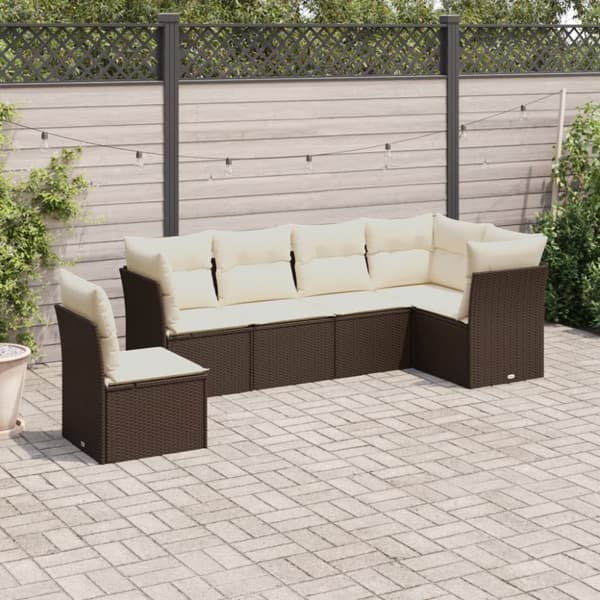 vidaXL sofasæt til haven 6 dele med hynder polyrattan brun