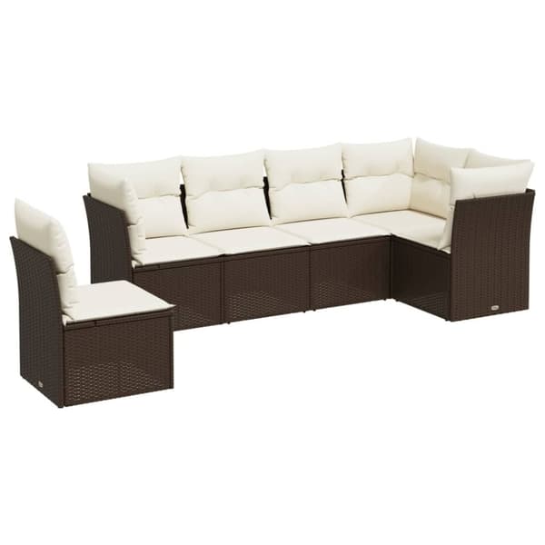 vidaXL sofasæt til haven 6 dele med hynder polyrattan brun