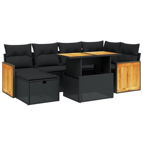 vidaXL sofasæt til haven 7 dele med hynder polyrattan sort