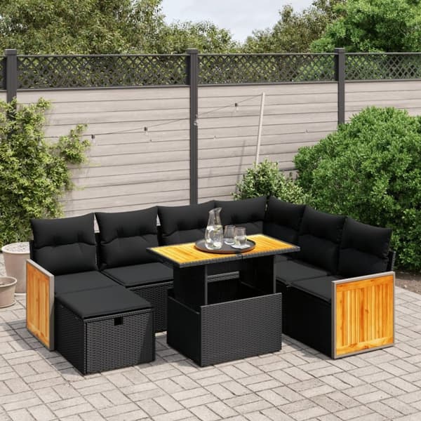 vidaXL sofasæt til haven 8 dele med hynder polyrattan sort