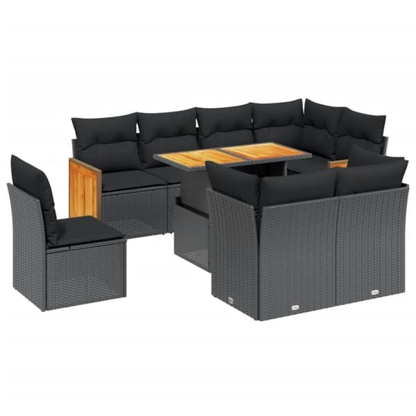 vidaXL sofasæt til haven 9 dele med hynder polyrattan sort