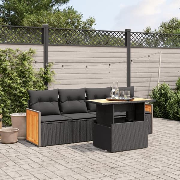 vidaXL sofasæt til haven 5 dele med hynder polyrattan sort