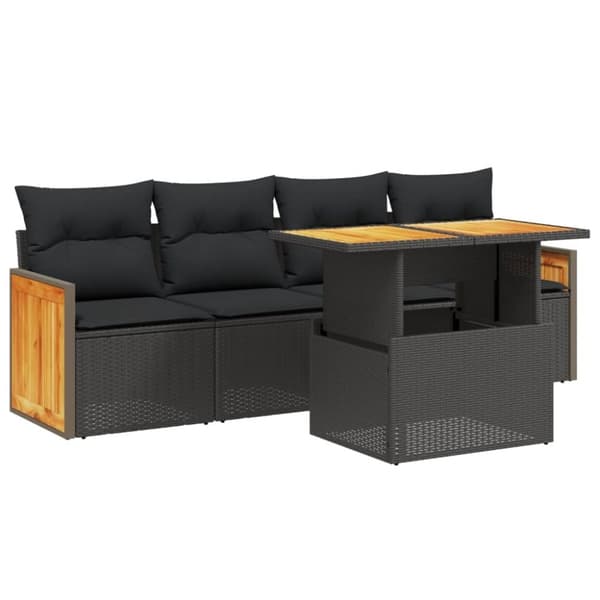 vidaXL sofasæt til haven 5 dele med hynder polyrattan sort