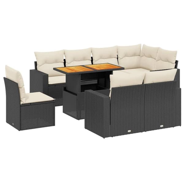 vidaXL sofasæt til haven 9 dele med hynder polyrattan sort