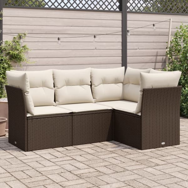 vidaXL sofasæt til haven 4 dele med hynder polyrattan brun