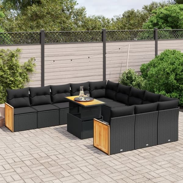 vidaXL sofasæt til haven 11 dele med hynder polyrattan sort