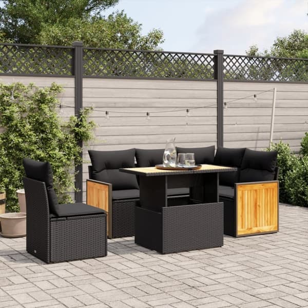 vidaXL sofasæt til haven 6 dele med hynder polyrattan sort