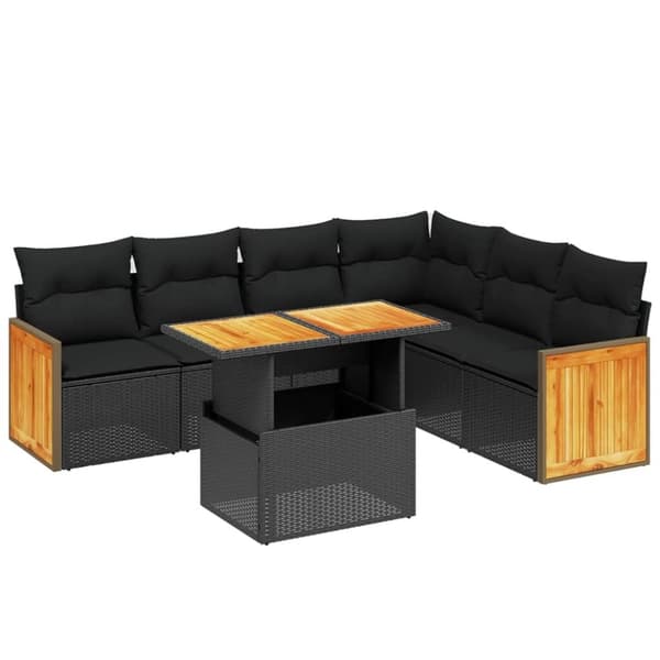 vidaXL sofasæt til haven 7 dele med hynder polyrattan sort