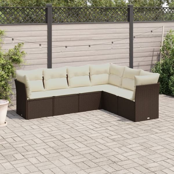 vidaXL sofasæt til haven 6 dele med hynder polyrattan brun