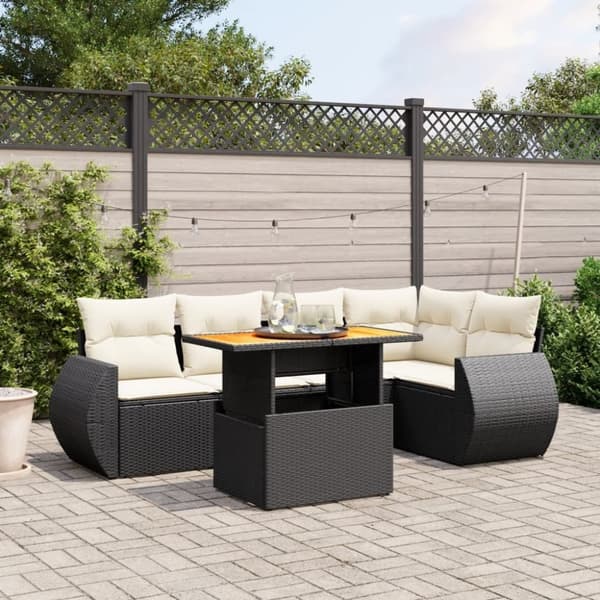 vidaXL Loungegrupp med dynor 6 delar svart konstrotting