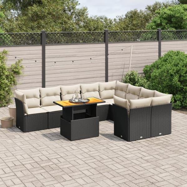 vidaXL sofasæt til haven 10 dele med hynder polyrattan sort